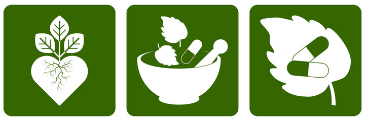 Herbal medicine set icons. Stencil eco symbols. Vector stock illustration. EPS 10