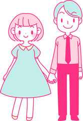 手をつないで歩くカップル