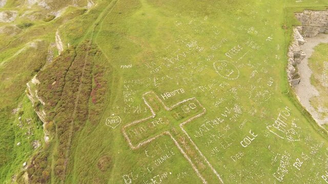 Great orme summit aerial birds eye view hill of names rising attraction artwork Llandudno