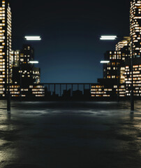 Night city background in a parking lot for product presentation, mock up background