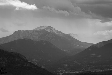 Mountain with snow in black and white