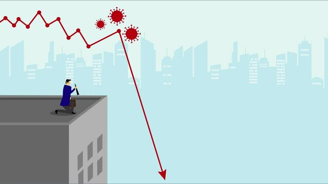Manager use binoculars to look at declining arrow