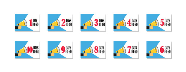 Collection of banners days to go. Countdown of days left. Vector flat icons.