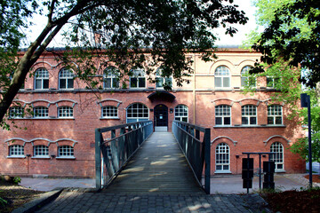 Summer view on the facade of an old factory in Tampere, Finland