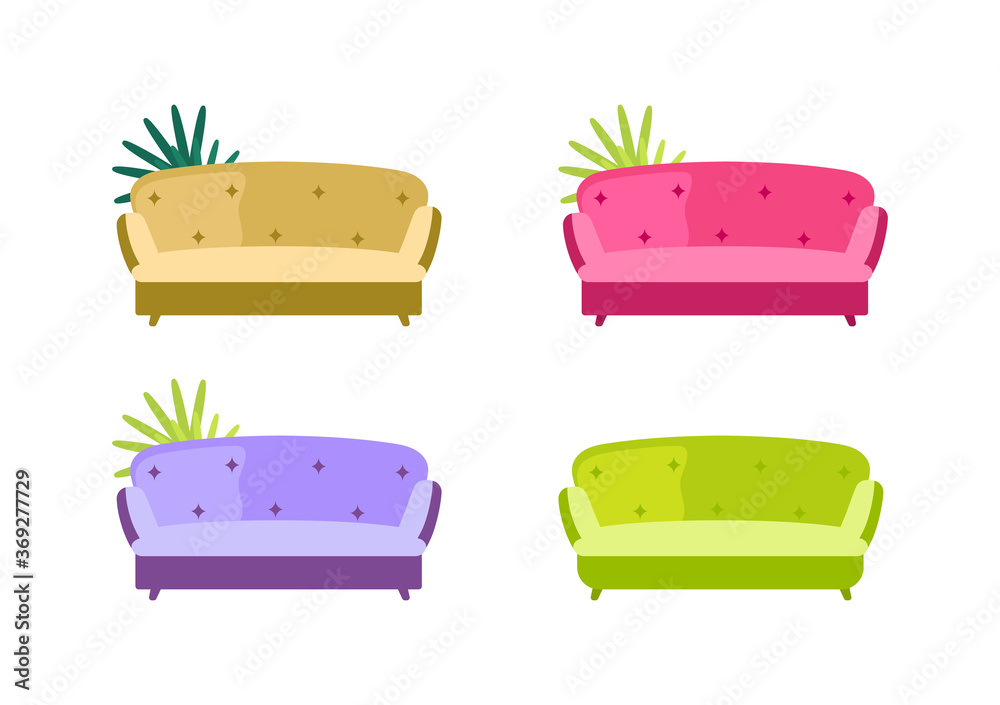 Poster sofa flat color vector objects set