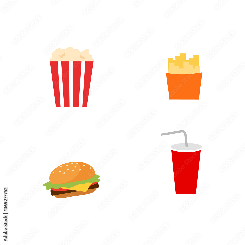 Poster fast food flat color vector objects set