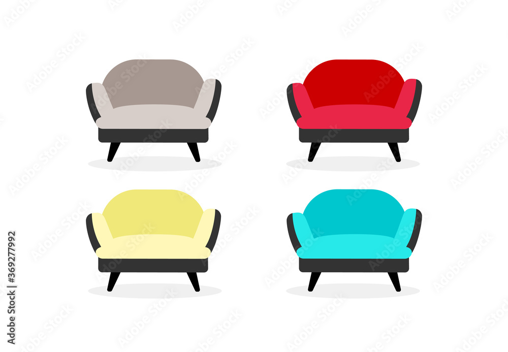 Poster armchairs flat color vector objects set