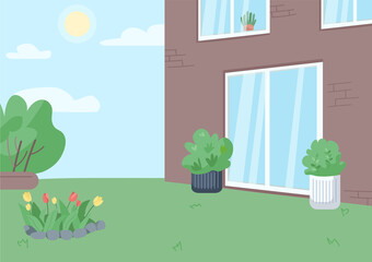 Empty backyard flat color vector illustration