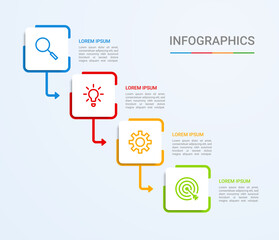 Business data visualization, infographic template with 4 steps on blue background, vector illustration