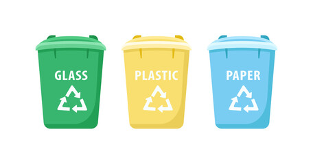 Large recycling bins flat color vector objects set