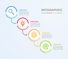 Business data visualization, infographic template with 4 steps on blue background, vector illustration