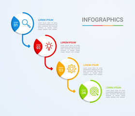 Business data visualization, infographic template with 4 steps on blue background, vector illustration