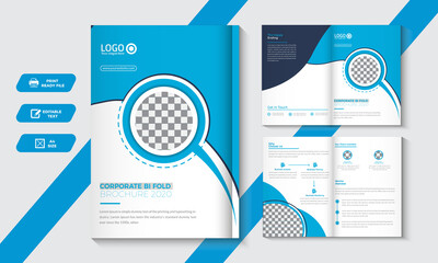 Corporate bi-fold Business brochure design template, Clean Modern business bi fold brochure design. minimal and abstract Brochure design in the A4 format, Bifold Brochure Layout with Blue Accents. - obrazy, fototapety, plakaty