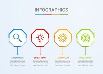 Business data visualization, infographic template with 4 steps on blue background, vector illustration