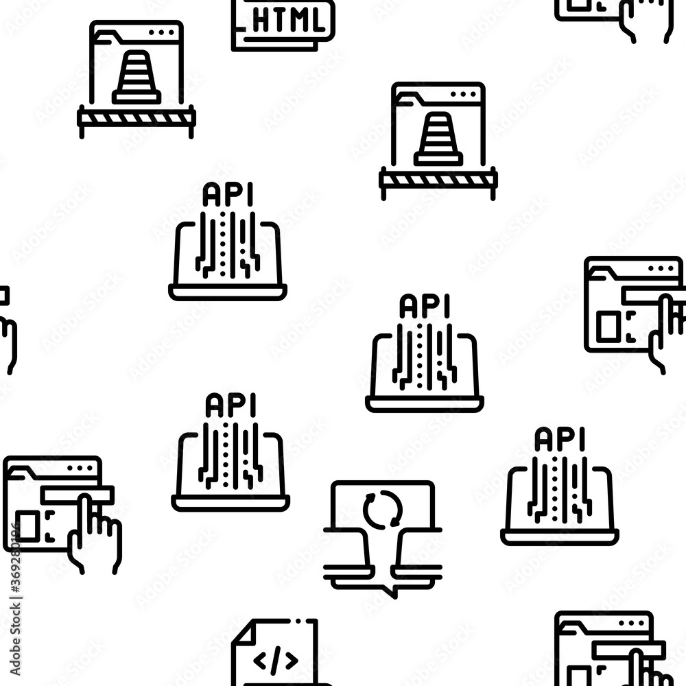 Poster front end development seamless pattern vector thin line. illustrations