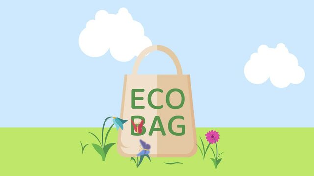 Paper bag animation with eco bag text at park