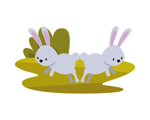 cute rabbits easter season characters in camp