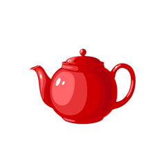 Red tea pot. Kitchen utensil. Vector illustration cartoon flat icon isolated on white background.
