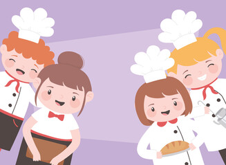 chefs cartoon character boys and girls preparation food