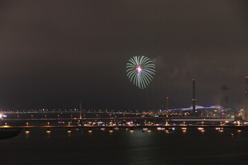 아름다운 밤하늘의 불꽃놀이