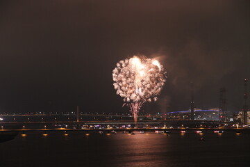 아름다운 밤하늘의 불꽃놀이