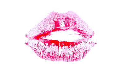 Kiss lipstick trace red on white background