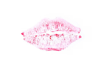 Kiss lipstick trace red on white background