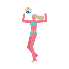 Fototapeta na wymiar young woman wearing swimsuit playing volleyball character