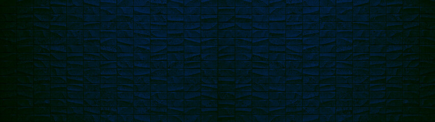 Rectangle geometric dark blue black stone concrete cement tiles texture background panorama banner long