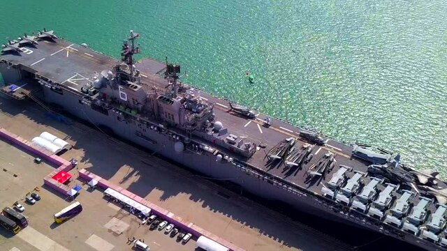 Top view of Aircraft carrier battle navy ship  