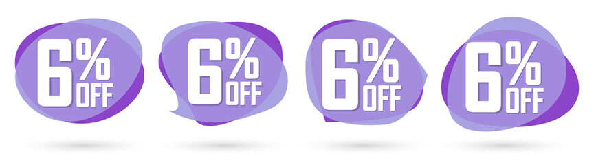 Set Sale 6% off bubble banners, discount tags design template, vector illustration