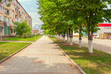 Fototapeta premium Abinsk city of the Krasnodar territory Proletarskaya street in the summer its pedestrian zone