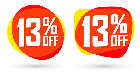 Set Sale 13% off bubble banners, discount tags design template, vector illustration