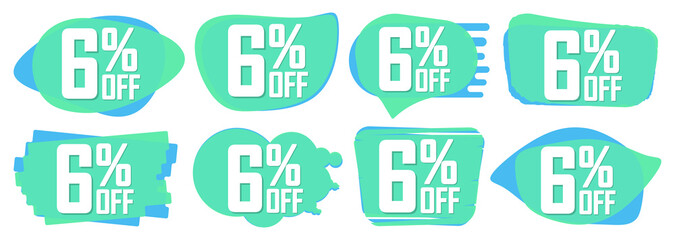 Set Sale 6% off bubble banners, discount tags design template, vector illustration
