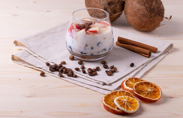 yumy milky desert or yughurt with fruit and berries