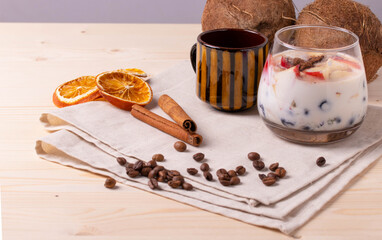 yumy milky desert or yughurt with fruit and berries