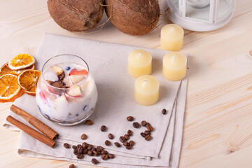 yumy milky desert or yughurt with fruit and berries