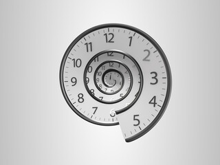 Classic Vintage Round Clock Spinning forward or backward with infinity time. Old round Clock isolated on background with Clipping Path, Clipping Mask. 3D Illustration 8K