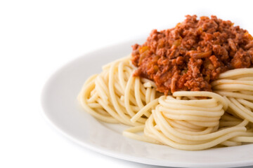 spaghetti with bolognese sauce isolated on white background