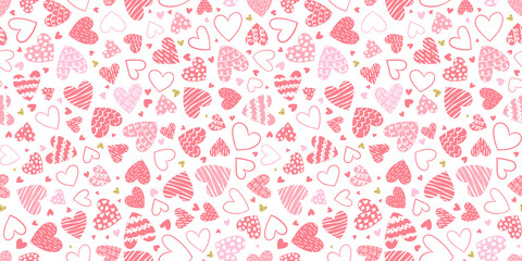 Cute hand drawn hearts seamless pattern, lovely romantic background, great for Valentine's Day, Mother's Day, textiles, wallpapers, banners - vector design