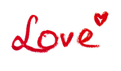 I love you romantic text kiss written by lipstick trace red on white background