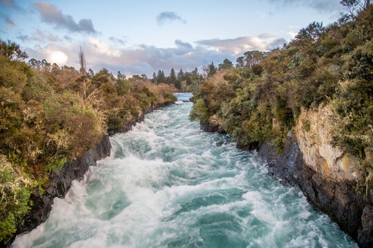 Powerful water currents in th Huka Falls, Taupo - New Zealand © jovannig