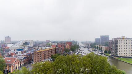 View over the Oosterhaven in Groningen on a rainy day.