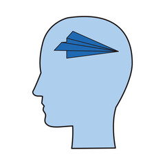 head profile with paper airplane flying