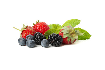 Mix of fresh berries isolated on white background