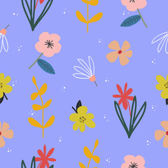 Seamless cute hand drawn floral pattern background vector illustration for design
