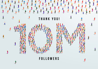 Thank you 10 million or ten million followers design concept made of people crowd vector illustration.