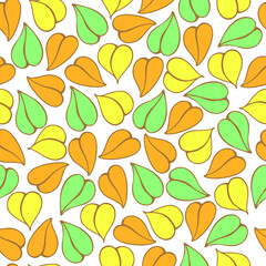 Fototapeta na wymiar Seamless pattern of abstract autumn leaves isolated on a white background. Hand drawn vector stock illustration with forest foliage. 