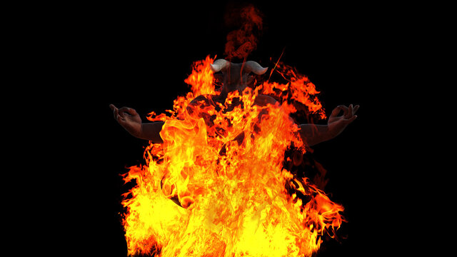 3d render of a bull-headed demon/Moloch sitting amidst flames