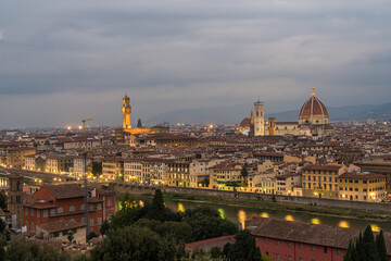Fototapeta na wymiar Florence old city skyline at night with Cathedral of Santa Maria del Fiore in Florence, Tuscany, Italy.